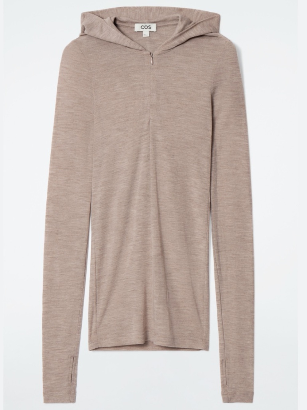 COS Slim Half-Zip Wool Hoodie in Taupe Beige